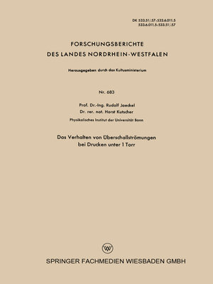 cover image of Das Verhalten von Überschallströmungen bei Drucken unter 1 Torr